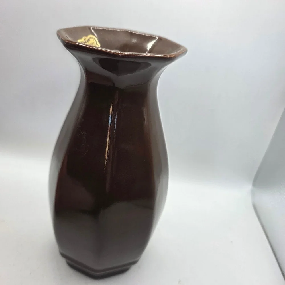 Vintage Royal Haeger Dundee Illinois Brown Glazed Art Pottery Vase Original Labe